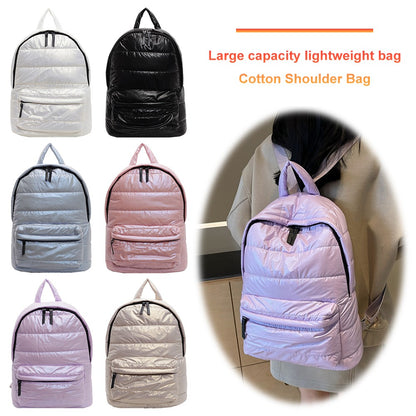 Winter Puffer Students School Bags Large Capacity Down Padded Backpack Solid Color Casual Bookbag Adjustable Strap Teen Rucksack