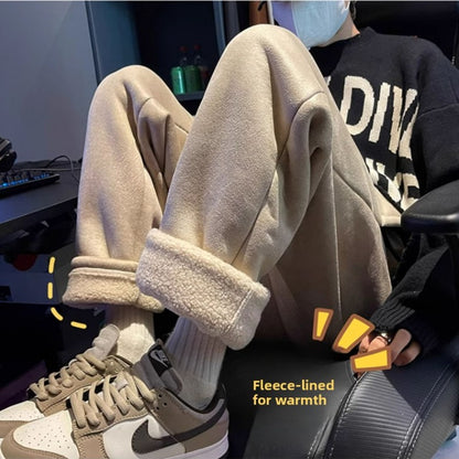 Women's Suede Thickened Straight Leg Pants Korean Style Wide Leg Autumn Winter New Student Fashion Casual Trousers