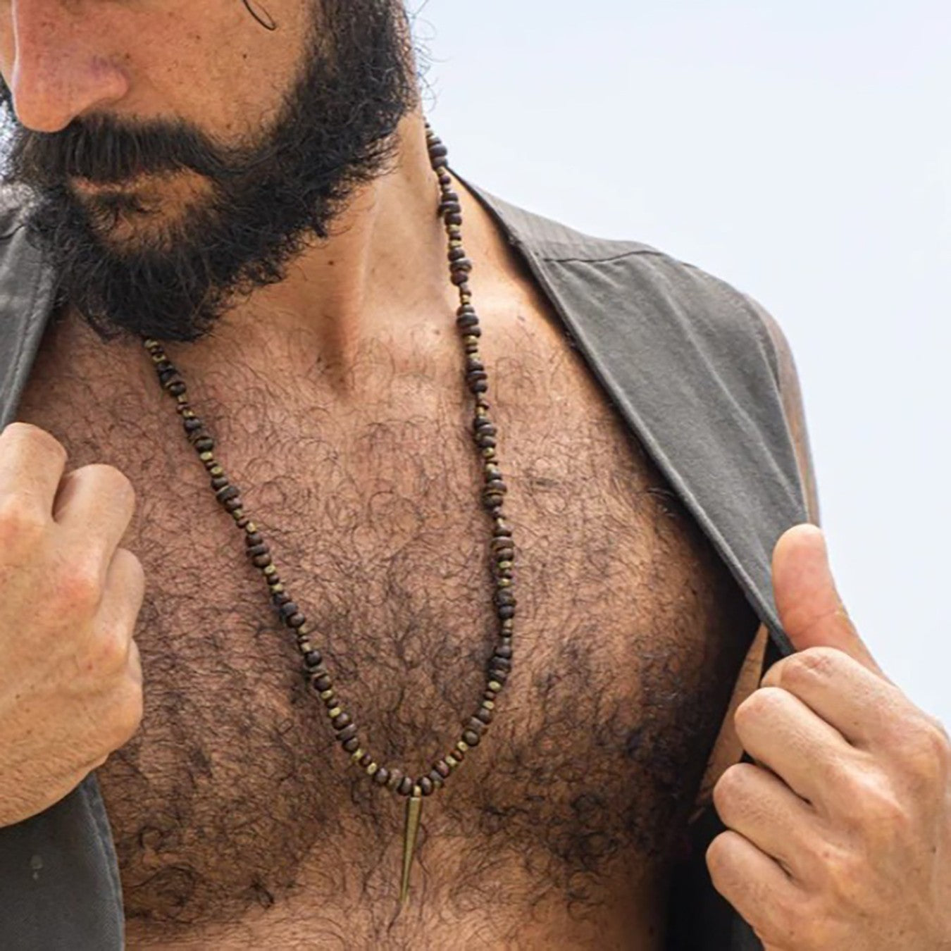 Colar Masculino 1PC Estilo Étnico Retrô Africano de Pedra para Homens Hippie Boêmia Colar Longo de Contas Masculino Joia Tribal Colar Masculino