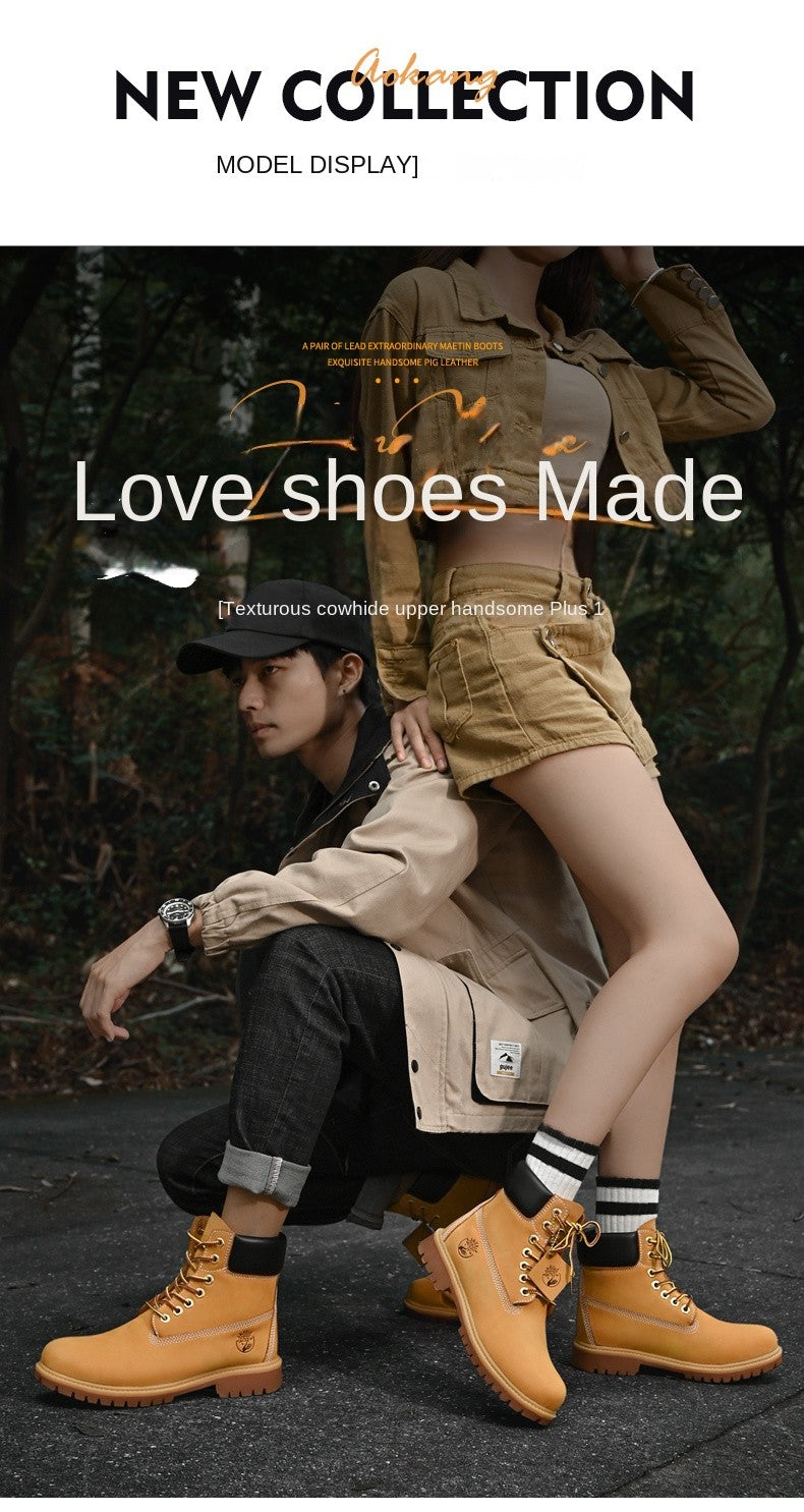 Boots Men High Top Boots High Quality Women Leather Shoes Fashion Outdoor Sneakers Men Lace Up Non-Slip Ankle Boots for Couple