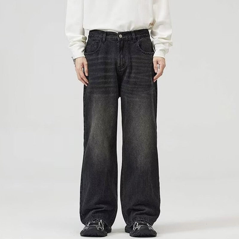 Calça Jeans Masculina Clássica Americana Hip Hop Rap Perna Larga Juventude Popular Masculina Reta Retrô Solta Calças Jeans Oversized