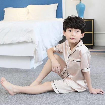 Kids Ice Silk Sleepwear Summer Short Sleeve Homewear Set for Boys Girls Thin Lightweight Baby Air Conditioning Clothing