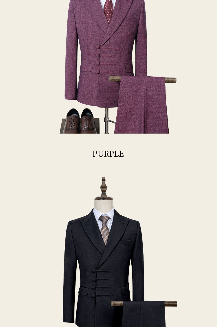 ST Cassy Elegant man suit for wedding Slim Fit Double Breasted Multiple buttons Casual Business man 2 piece outfit set