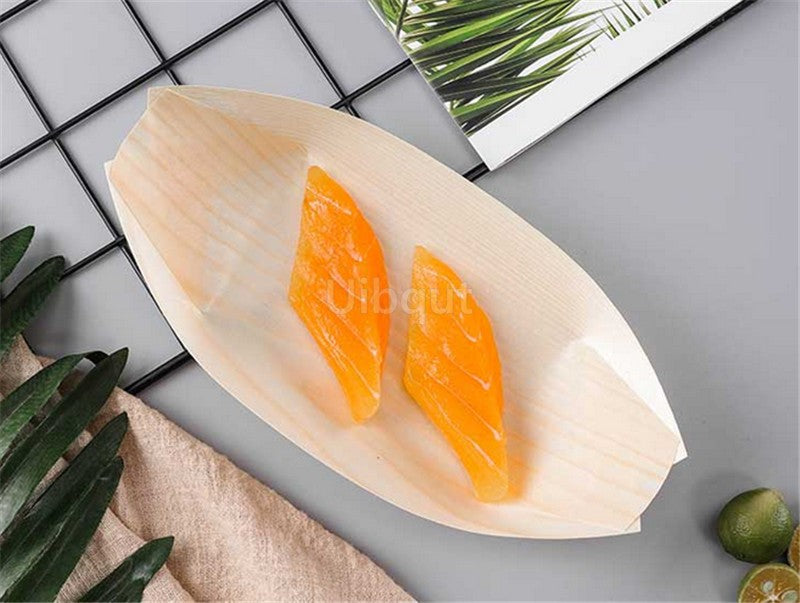50 100pcs Sushi shushi Wood Boat Natural bamboo Disposable Kayak Salad Dessert Pine cake Boat Snack Bowl mat sushi plate tray