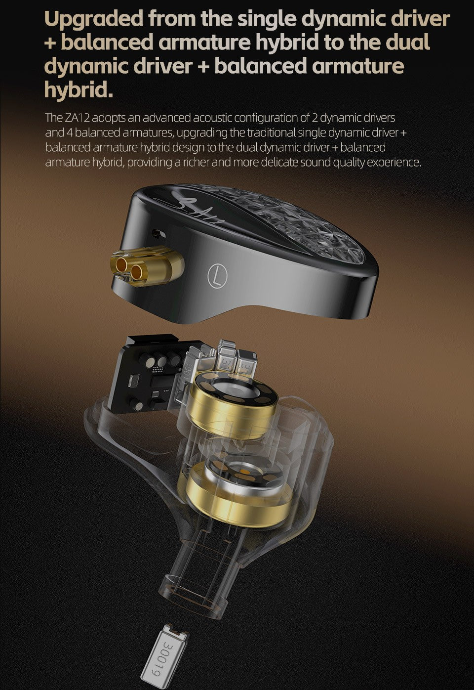 KZ ZA12 Hybrid dynamic balanced armature IEM earphones HiFi Bass wired headphone Noise Cancelling Earbuds in ear Monitor Headset