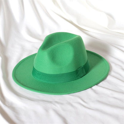 Leather Pink Fedora Wide brimmed Jazz Hat Autumn/Winter Classic Elegant Panama Hat Gentleman Hat Wholesale Sombrero