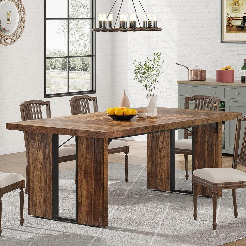 71" Large Dining Table for 6 to 8 People, Rustic Farmhouse Style Dinner Table, Rectangular Dining Table for Kitchen,