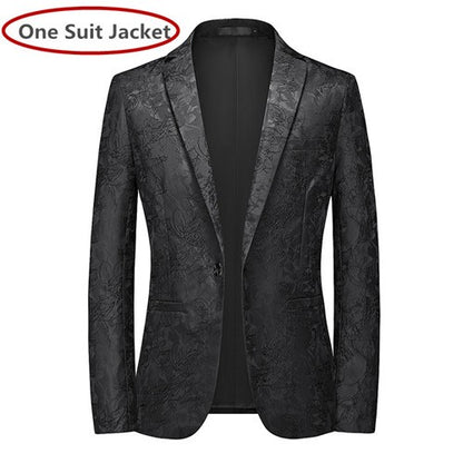 Classic Black Jacquard Suit Male Business Casual Coat Size 6XL-S Fashion Men Wedding Party Tuxedo Dress Blazers Slim Fit Tops