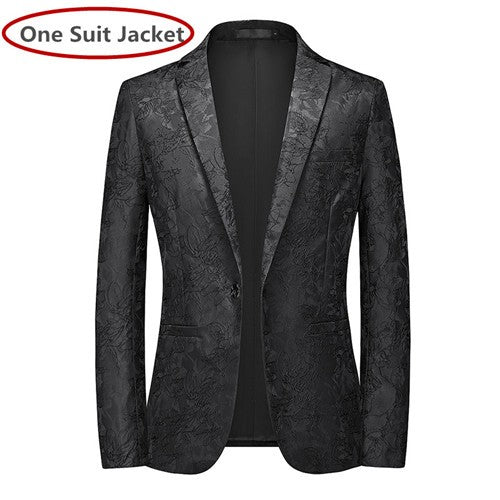 Classic Black Jacquard Suit Male Business Casual Coat Size 6XL-S Fashion Men Wedding Party Tuxedo Dress Blazers Slim Fit Tops