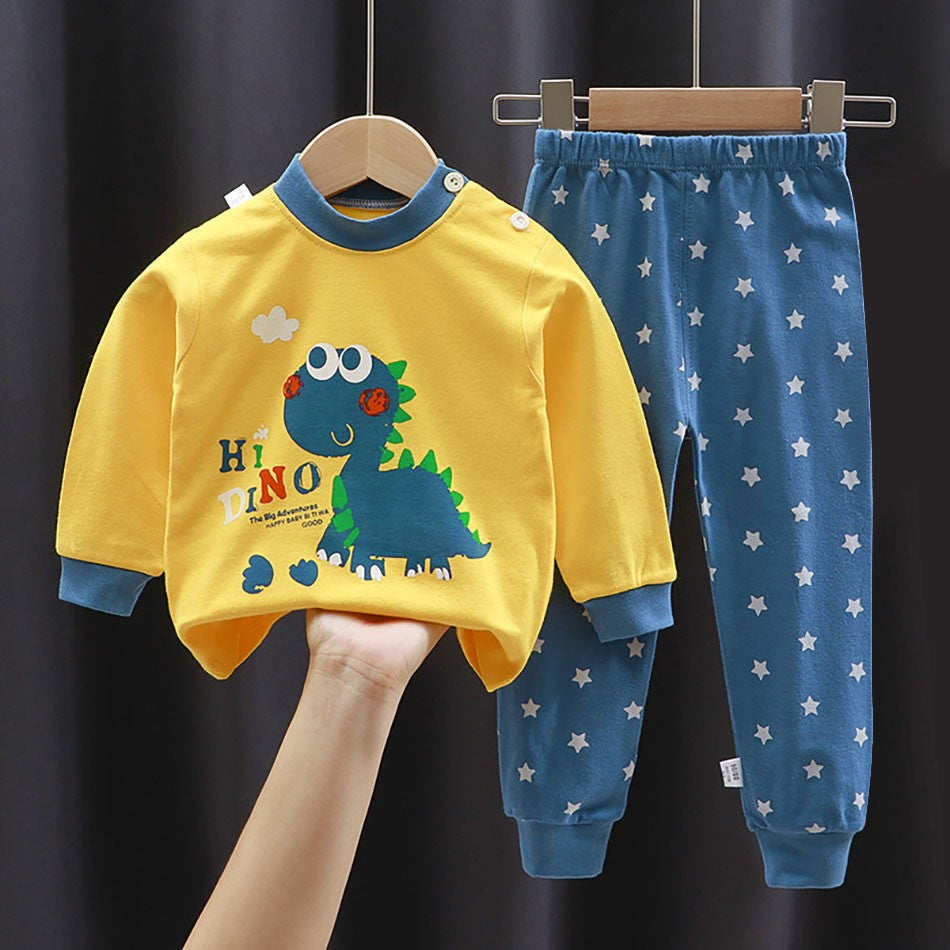 Cotton Children Pajamas Sets Unisex Soft Comfort Warm Cute Cartoon Printed Suitable Boys Girls Perfect for Autumn Winter Warmth