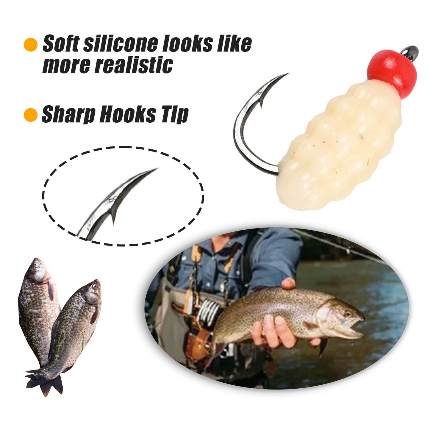 Micro Soft Fishing Lures with Hook 20/40Pcs Maggot Insect Fly Fishing Wet Lure Worm Bait for Trout Perch Bass Fishing Tackle