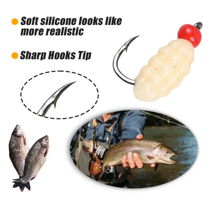 Micro Soft Fishing Lures with Hook 20/40Pcs Maggot Insect Fly Fishing Wet Lure Worm Bait for Trout Perch Bass Fishing Tackle