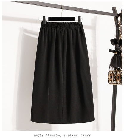 2025 Plus Size Elegant Asymmetrical Slit Skirts Autumn Winter Mid-Length A-Line Skirt Women's High Waist Oversized Suit Skirts