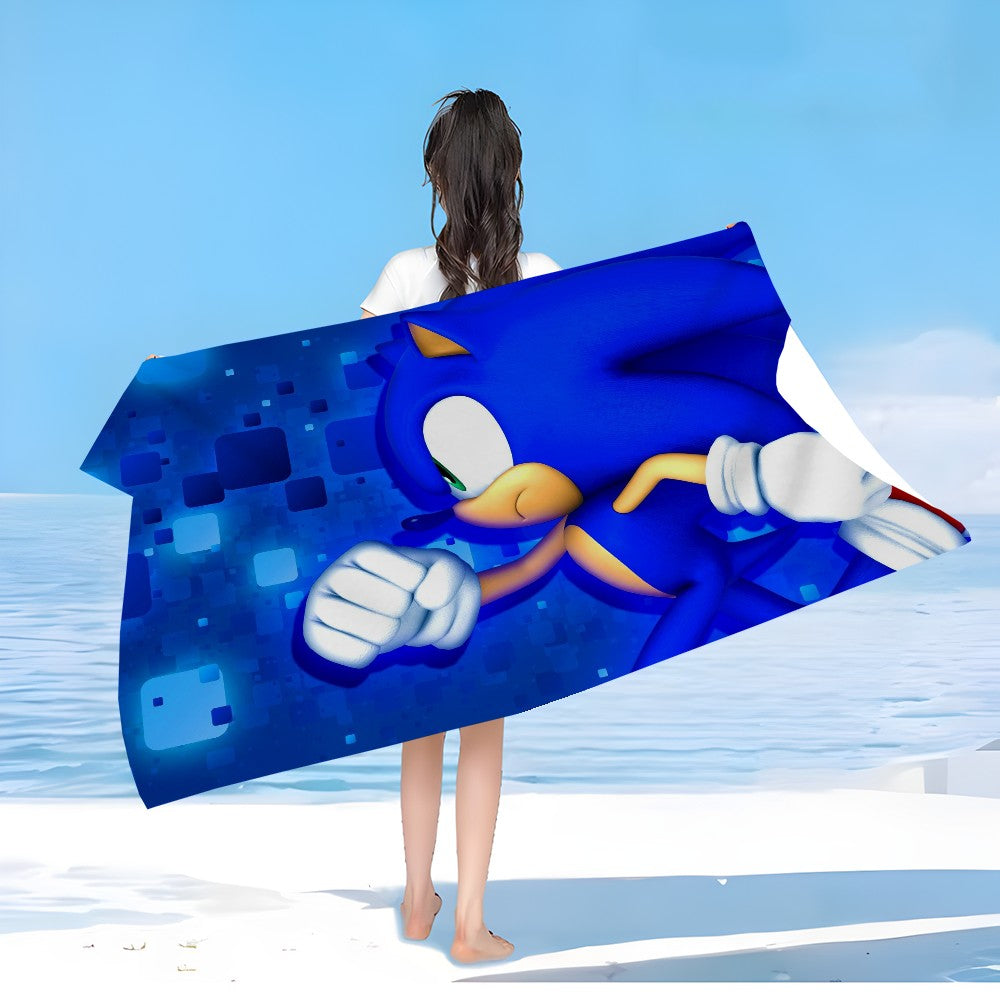 Anime Sonic Pattern Anime Beach Swimming Towel Soft Absorbent Washcloth Children's Gifts for Kids Travel Camping Gym