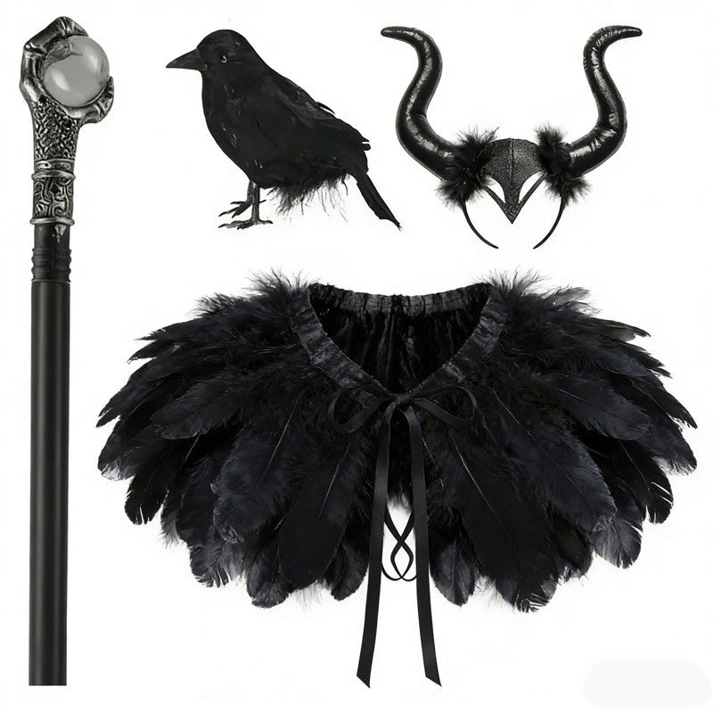 Halloween Costume Cartoon Maleficent Cosplay Dress Fancy Witch Disguise Robe Carnival Devil Queen Dot Tulle Frock
