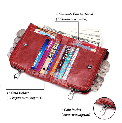 Women's Wallet Fashion Genuine Leather Short Female Purse ID Card Holder Wallets RFID Ladies Clutch With Zipper Coin Purse