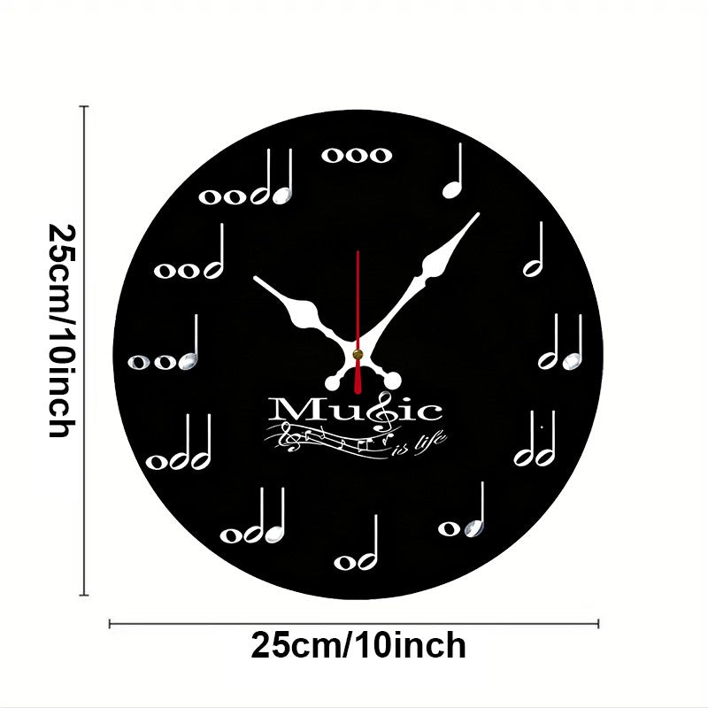 Music Note Wooden Round Silent Hanging Wall Clock, Suitable For Living Room, Office, Study Room, Bedroom, Home Decoration