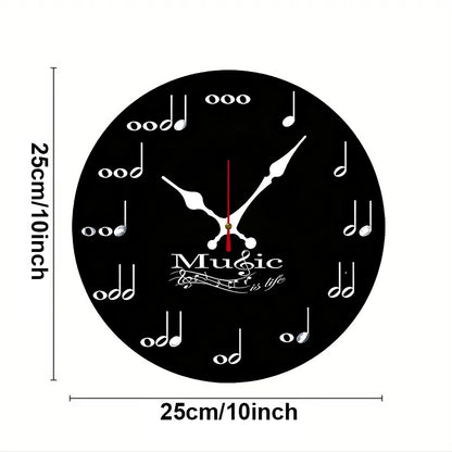 Music Note Wooden Round Silent Hanging Wall Clock, Suitable For Living Room, Office, Study Room, Bedroom, Home Decoration