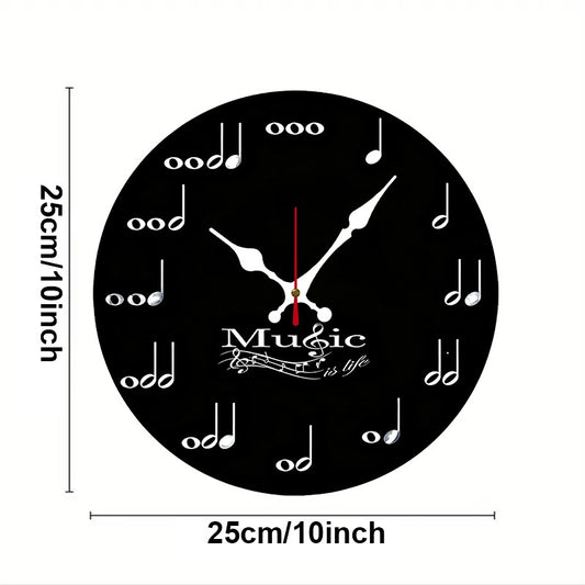 Music Note Wooden Round Silent Hanging Wall Clock, Suitable For Living Room, Office, Study Room, Bedroom, Home Decoration