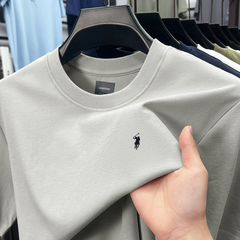 High end silky cotton breathable short sleeve T-shirt men summer designer Paul brand embroidered fashion casual round neck top