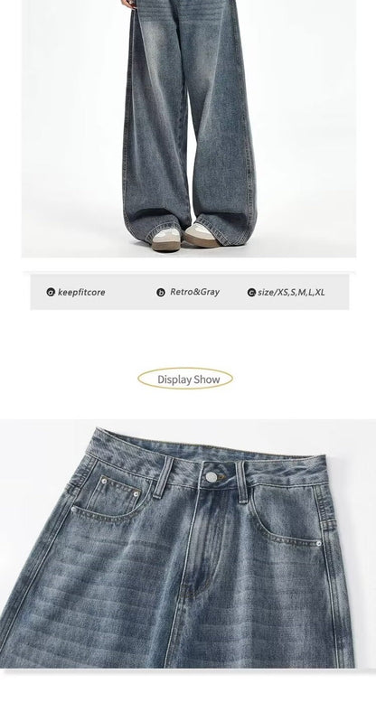 Retro High Waist Wide Leg Jeans Women Summer New plus Size Loose Slimming Pear ape Straight Leg Pants Casual Waed Blue