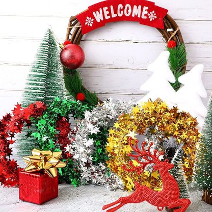 7.5m/8.2Yard Christmas Tree Decor Gold Silver Red Sparkly Star Wire Christmas Decorations Xmas Home Party Birthday Party Wedding