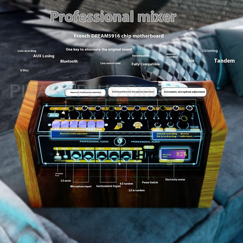 Caixa de Som Portátil 120W Bluetooth 5.0 Alto-falante Bateria 5000mAh Áudio de 3 Vias Para Canto ao Ar Livre Karaokê Guitarra DJ