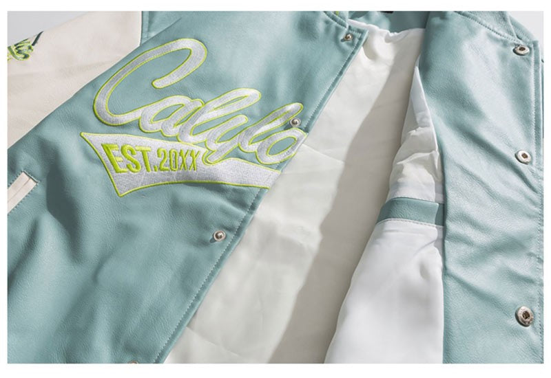 PU Leather Varsity Bomber Jacket Embroidery Pilot Baseball Jacket Men Hip-Hop Streetwear Women 2024 New Harajuku Loose Coats