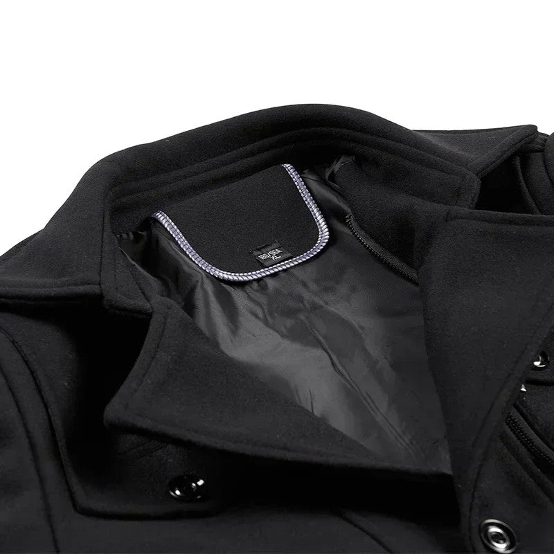Fashion Middle Long Jacket Male Double Collar Zipper Coat Windbreak  Woolen Overcoat  Autumn Winter Wool Trench Coats