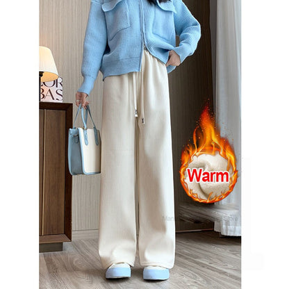 2025 New Winter Warm Thicken Fleece Wide Leg Pants Women Baggy Joggers Trousers Straight Casual Sweatpants Fashion Y2K Clothing