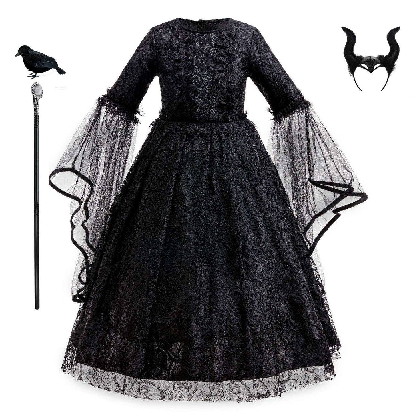 Halloween Costume Cartoon Maleficent Cosplay Dress Fancy Witch Disguise Robe Carnival Devil Queen Dot Tulle Frock
