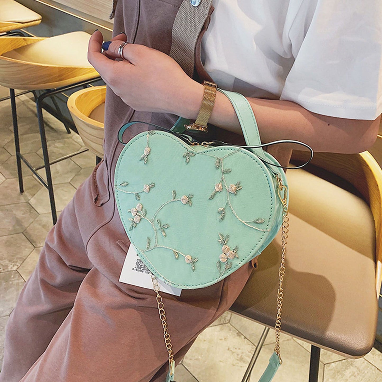 Women Sweet Crossbody Bag PU Leather Handbags with Lace & Flower Pattern for Commuting Business Travel