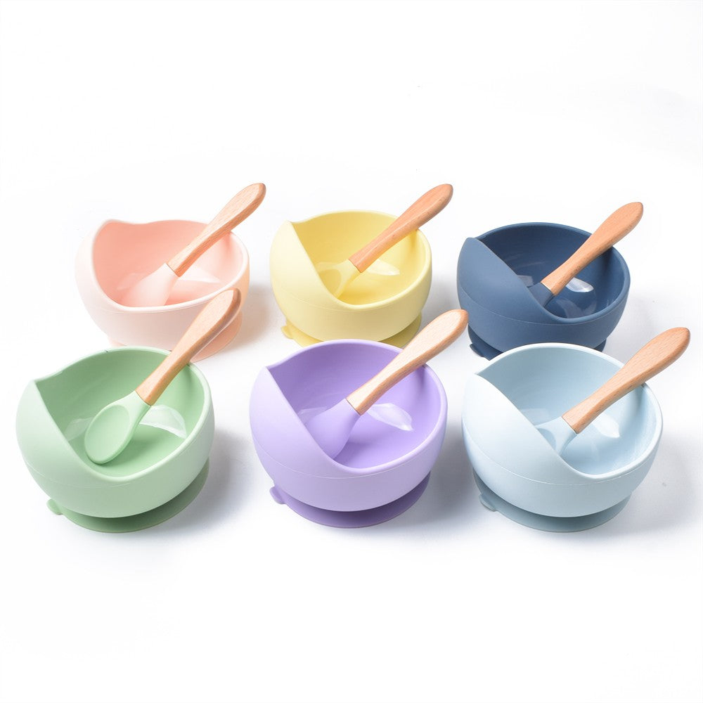 28Colors Baby Silicone Suction Bowls for Kids Waterproof Baby Feeding Tableware Spoon Children Dishes Kitchenware Infant Plates