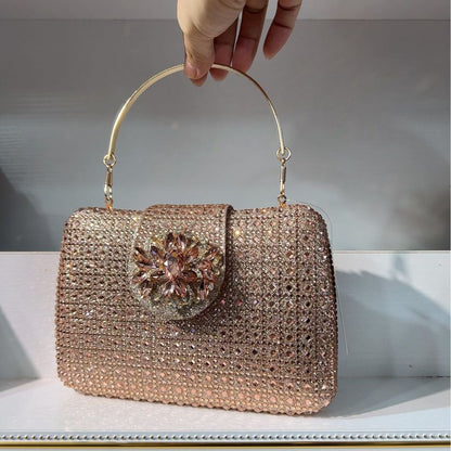 Sparkling Rhinestone Clutch Bag Lady Crystal Evening Purse Luxury Metal Handle Chain Handbag Wedding Party Dinner Diamond Bags