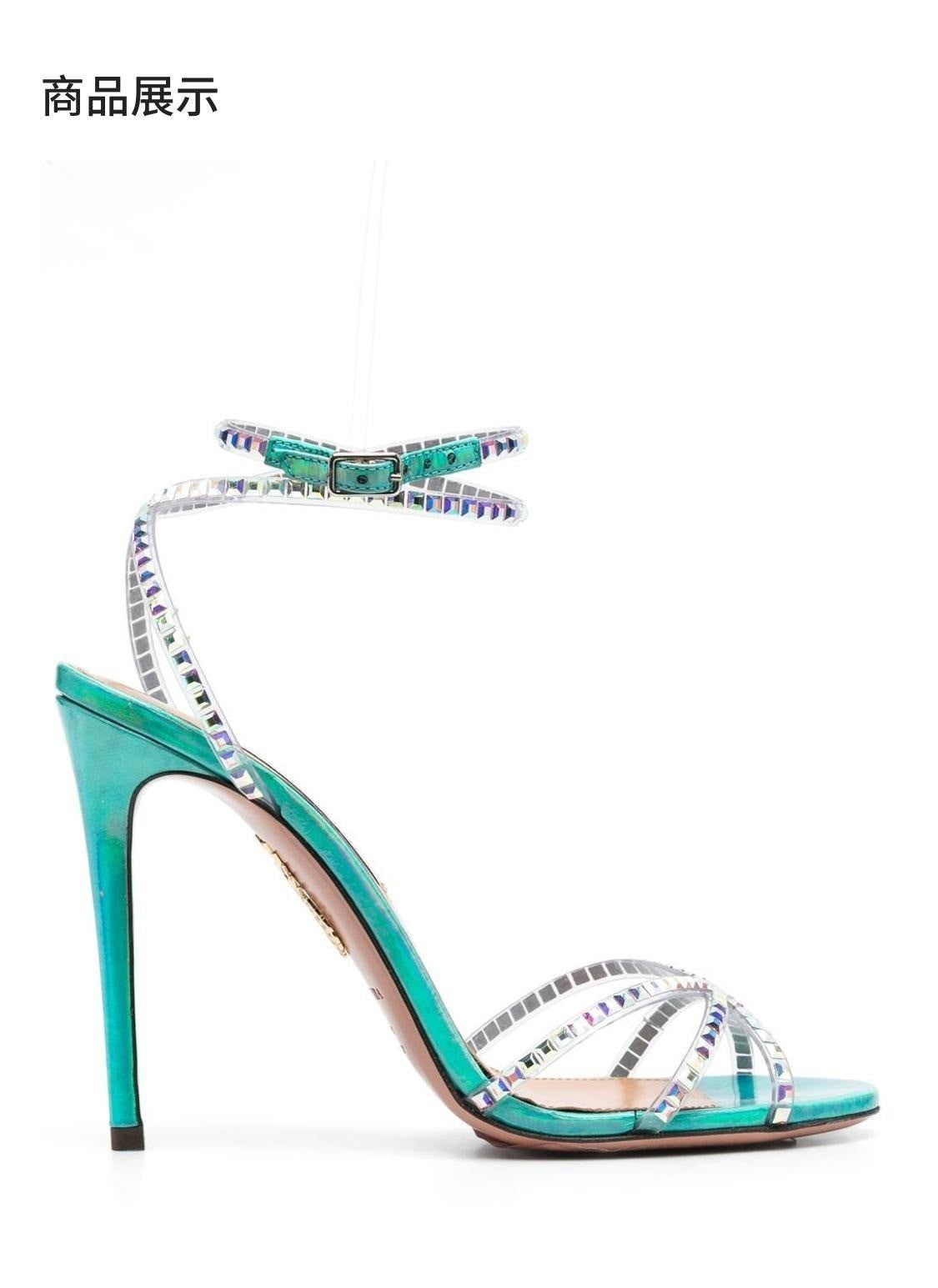 Luxury Shinny Crystal Diamond Stiletto High Heel Sandals Female Blue Buckle Ankle Strap Sandal Shoes Party Belt 2025 New Summer