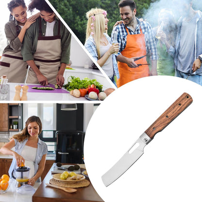 Facas de Cozinha Dobráveis em Aço Inoxidável Facas de Viagem com Cabo de Madeira Cutelo Ferramentas Profissionais para Cozinha Cozinhar Carne