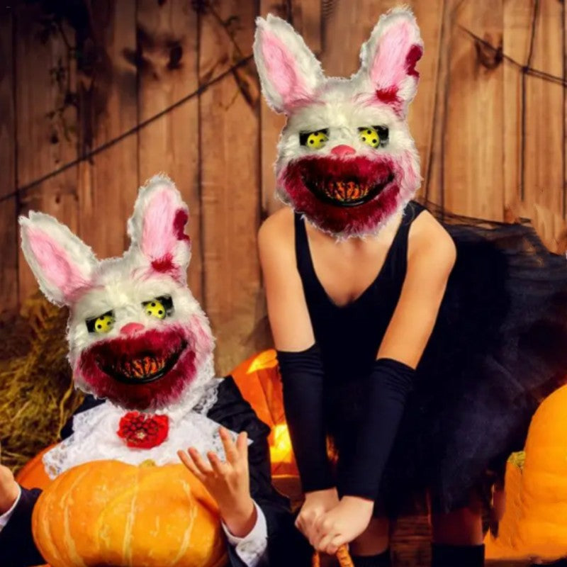 ? Halloween Party Cosplay Scary Bloody Bear Rabbit Mask Make-up Animal Plush Face Mask Props Headcover Masquerade Carnival Mask