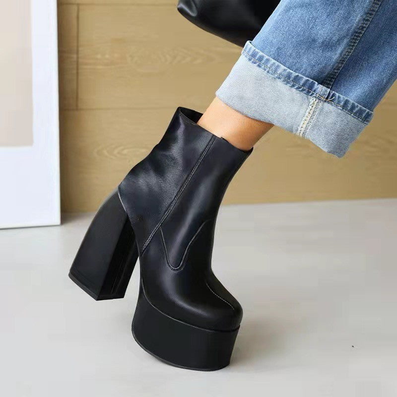 Comemore Women Punk Style Autumn Winter Chunky Platform High Boot Party Shoes Ladies Black Thick Heels Elastic Knee High Boots