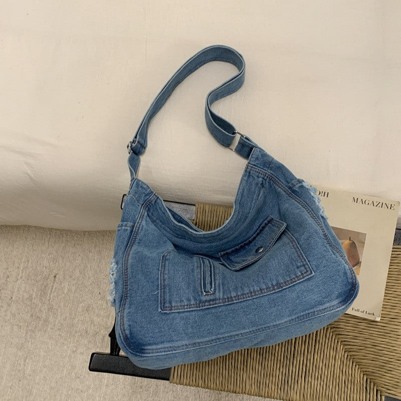 New Denim Shoulder Bag Women Fashion Large Capacity Casual Tote Handle Bag for School Comfortable and Versatile Commute Bag