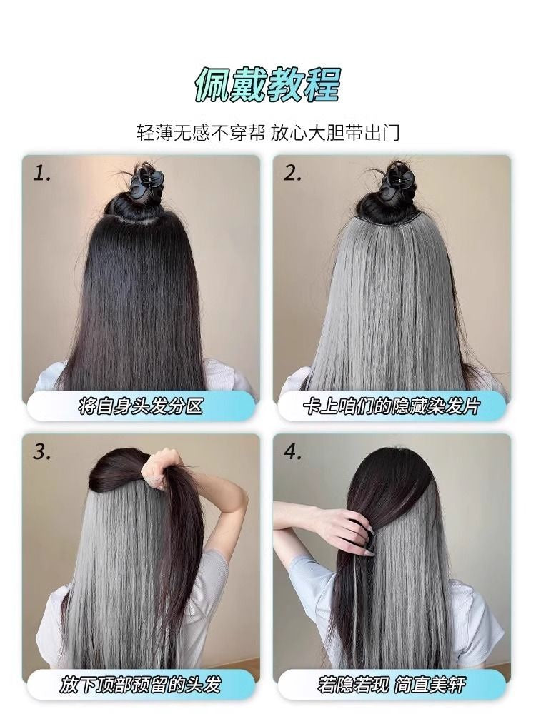 Extensões de Cabelo Sintético em V de uma Peça com 4 Clips Cabelo Liso Longo Peruca Cor 50CM Cabelo Falso Natural