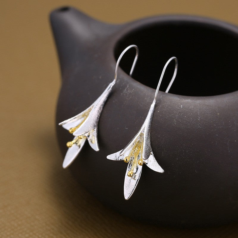 New Design Fashion 925 Sterling Silver Long Flower Earrings For Woman Girls Gift Statement Jewelry Pendientes