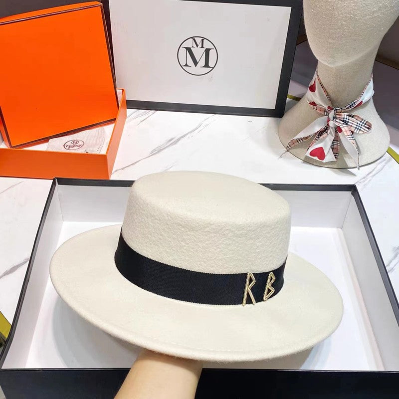 Fedora Chapéu de Copa Reta Chapéu de Outono/Inverno Chapéu RB Britânico Francês Chapéu de Copa Reta Chapéu Punk Jazz Chapéu de Aba Larga Gorras ??