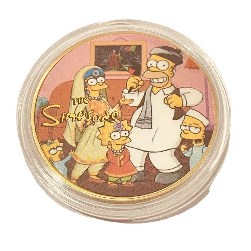 The Simpsons Artesanato de Metal Moedas Comemorativas Anime Periféricos Coleção Moedas Moeda de Ouro Desenho Animado Fofo Moeda da Sorte Brinquedos Infantis Presente