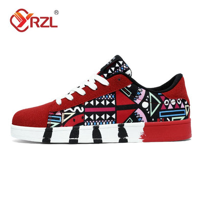 YRZL Men's Sports Running Shoes Canvas Geometric Style Lace-Up Sneakers Couples' Fashionable Graffiti Print Skate Shoes Men