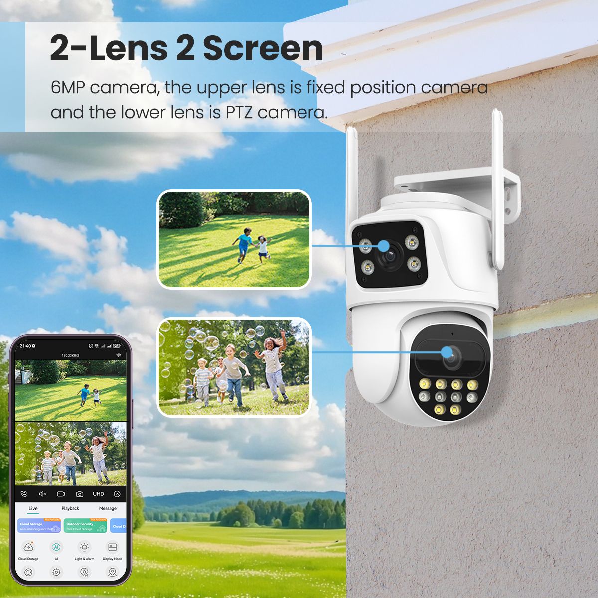 9MP WIFI IP Camera Three Lens Dual Screen With 8X Zoom 6MP PTZ Camera Ai Auto Tracking Security Video Surveillance Camera iCSee