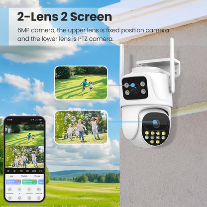 9MP WIFI IP Camera Three Lens Dual Screen With 8X Zoom 6MP PTZ Camera Ai Auto Tracking Security Video Surveillance Camera iCSee