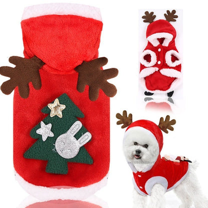 Fantasia de Natal para Cães Moletom Vermelho Festivo com Galhadas Roupa de Inverno Aconchegante para Filhotes Pequenos Chihuahua Yorkshire