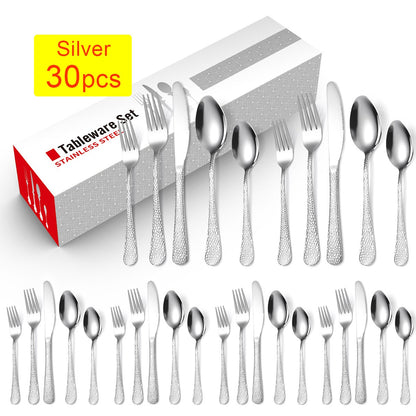 20/30/40Pcs Luxury Tableware Flatware Set Creative Snake Skin Hotel Steak Dinnerware Set Stainless Steel Gold Cutlery Set Gift