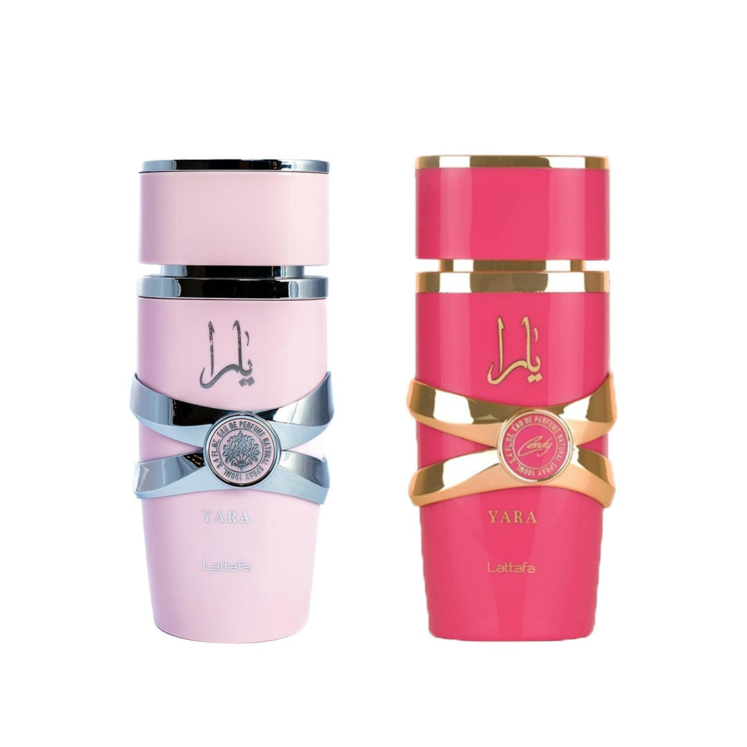 Lattafa Yara Kit 2 Peças Eau de Parfum Femmen Spray 100ml Perfumes Árabes Originais Duradouro Floral Feromônios Perfume Maquiagem 3.4 Oz