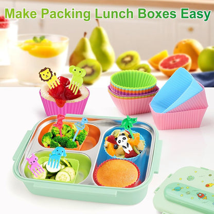 Mini Garfos de Fruta para Crianças Animais Fofos Palitos para Lanches com Cortador de Vegetais Conjunto de Divisórias de Silicone para Lancheira